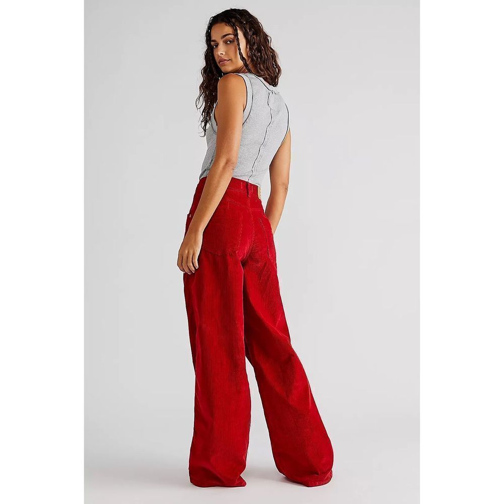 Free People CRVY Gia Cord Red Wide-Leg Jeans NWT Size 31